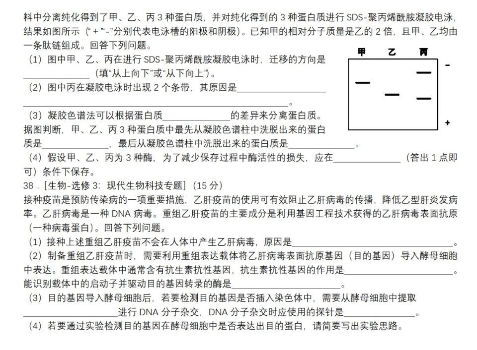 2023高考理综试题答案(全国甲卷)